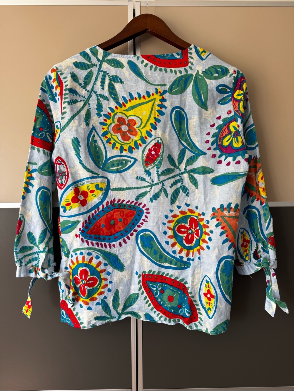 Hester & Orchard Anthropologie Womens L Blue Floral Paisley Linen Blend Blouse - Picture 5 of 8